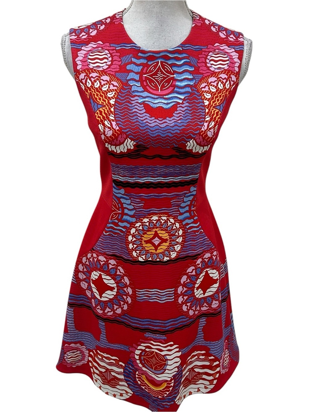 Peter Pilotto Red Multicolor print Sleeveless fit & flare Midi Dress size 6